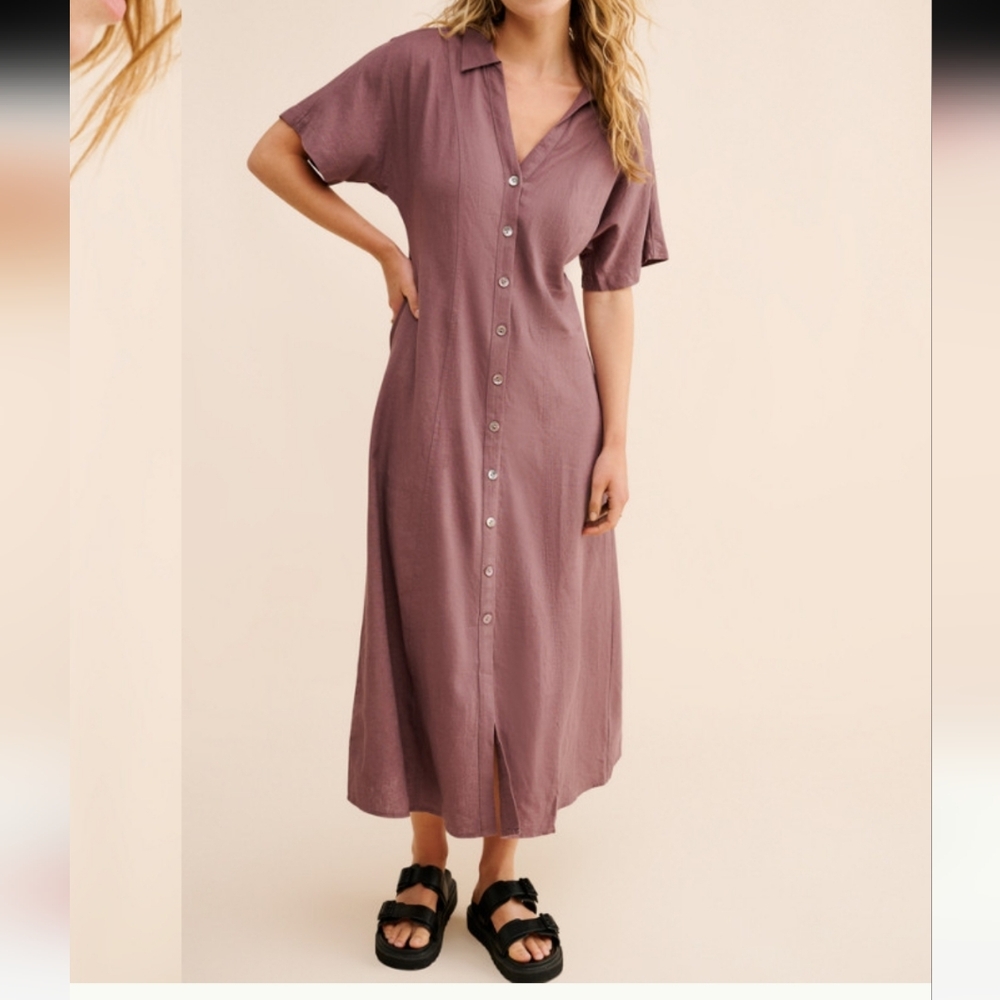 Madewell Plum Button-Down Midi Dress